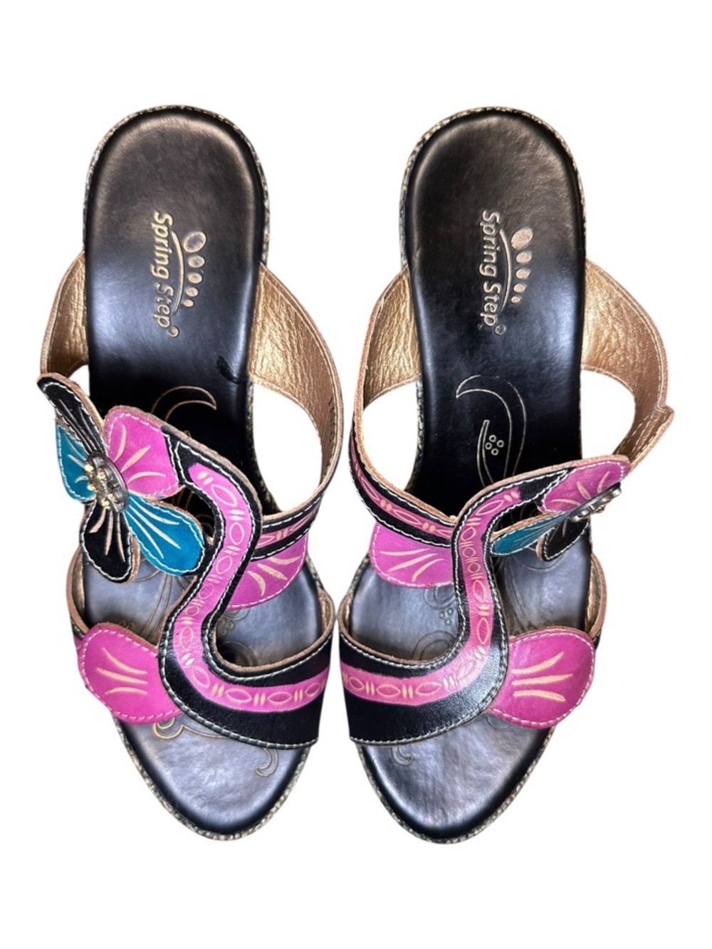 Spring Step Largo Pink & Teal Floral Wedge Sandals - Picture 9 of 11